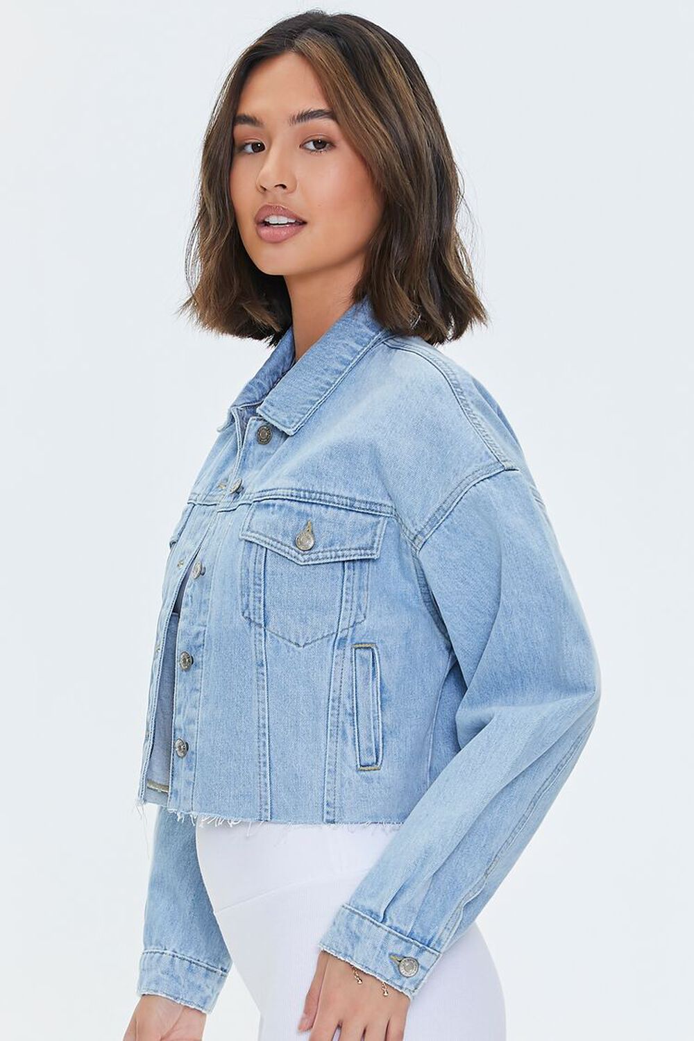 Basic Cropped Frayed Denim Jacket